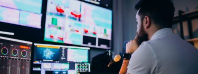 Man at a recording srudio, music production